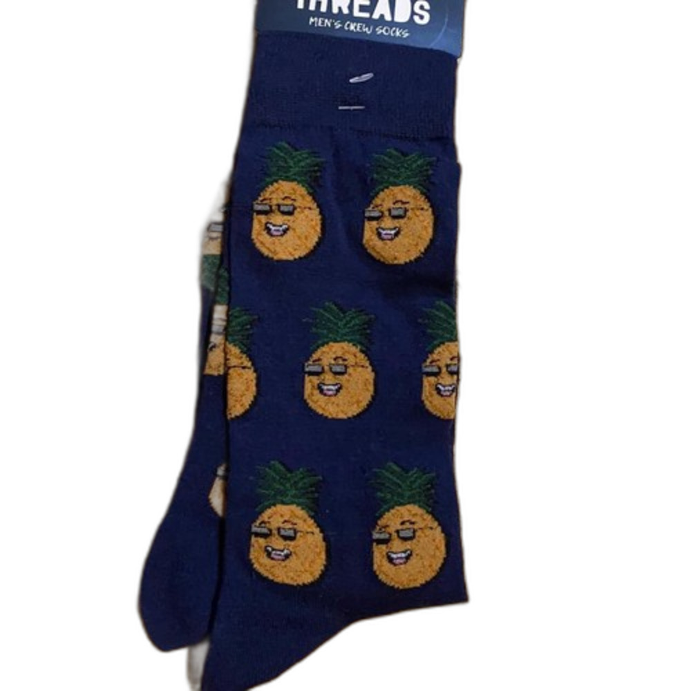 Happy Threads Pineapple Crew Socks Men's 6-12 NWT